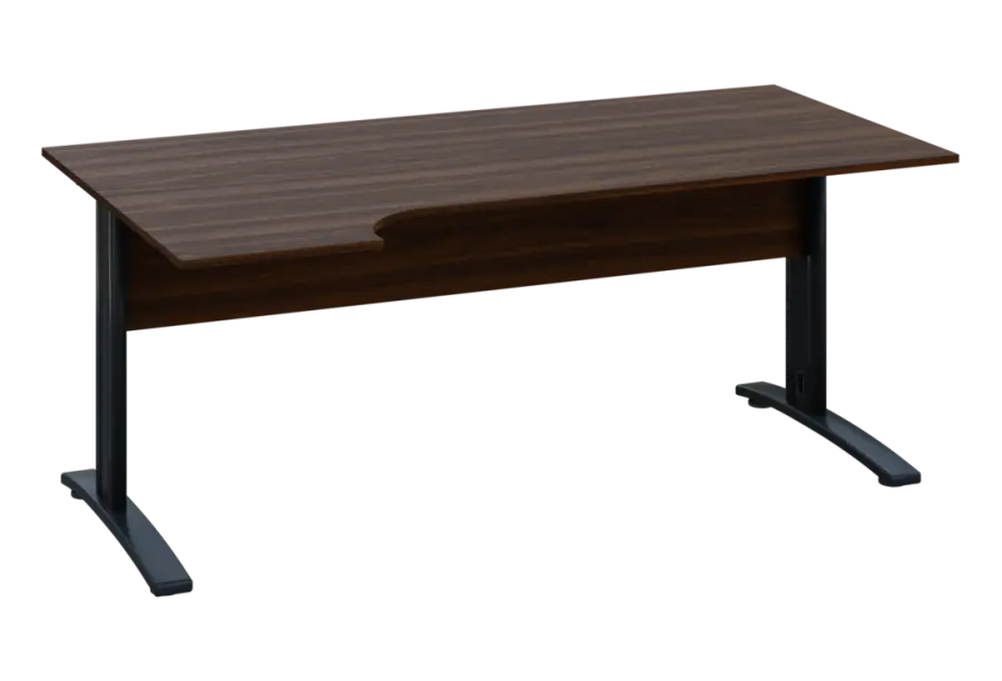 ERK 28 - 184 stůl kancelářský, rohový, levý, kovová podnož černá, deska 25 mm, široký 1800 mm, ořech královský